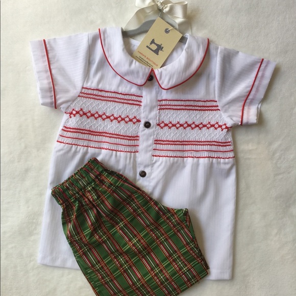SOLD Boy Christmas smocked set - Picture 1 of 2